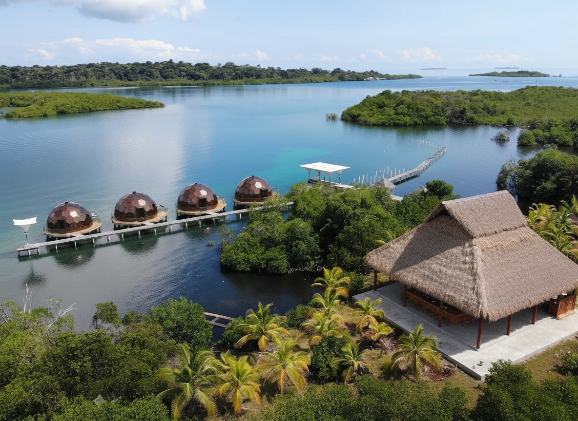 Concept rendering of the private island dock and community hub area